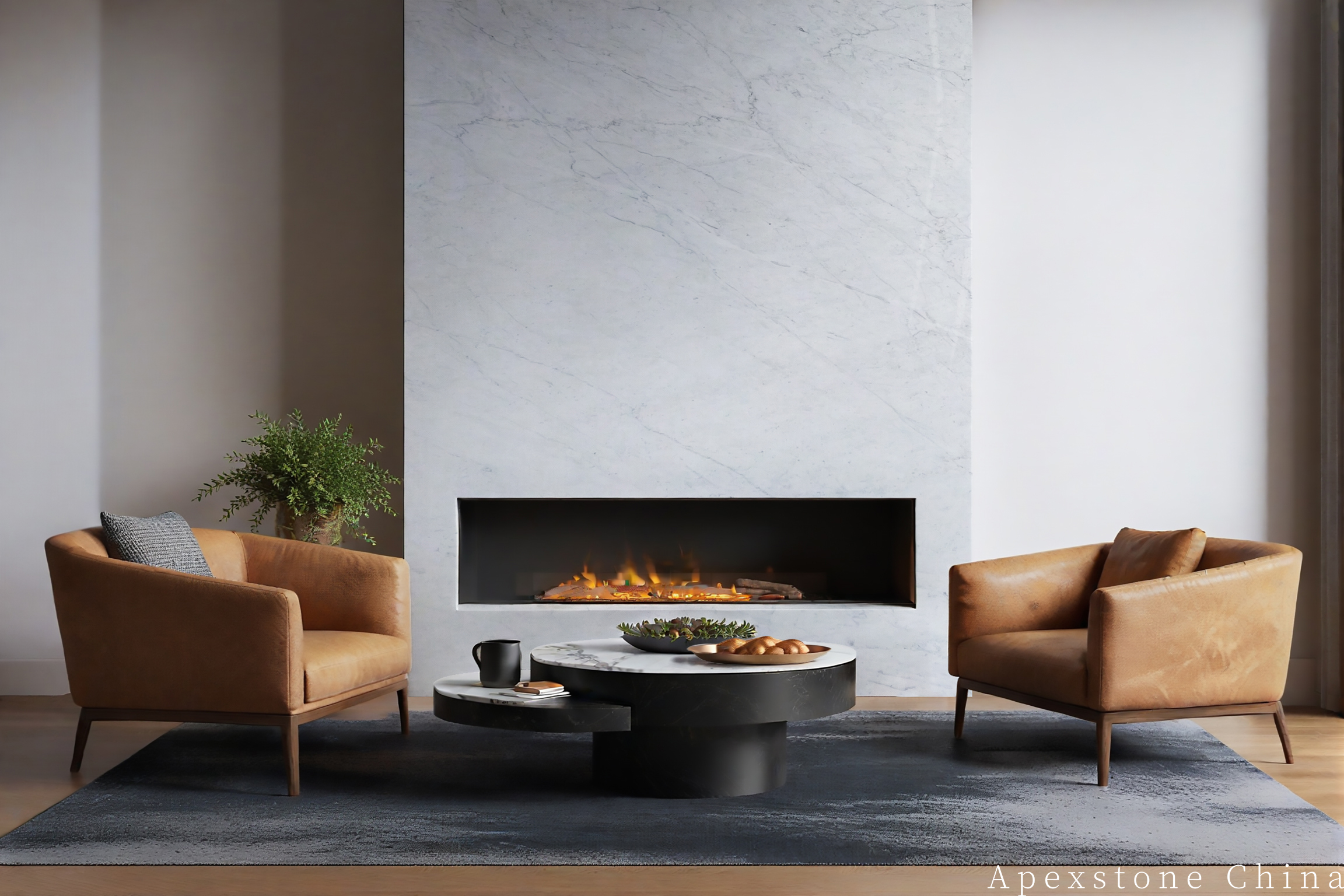Statuario Venato marble accent wall design for hotel interior