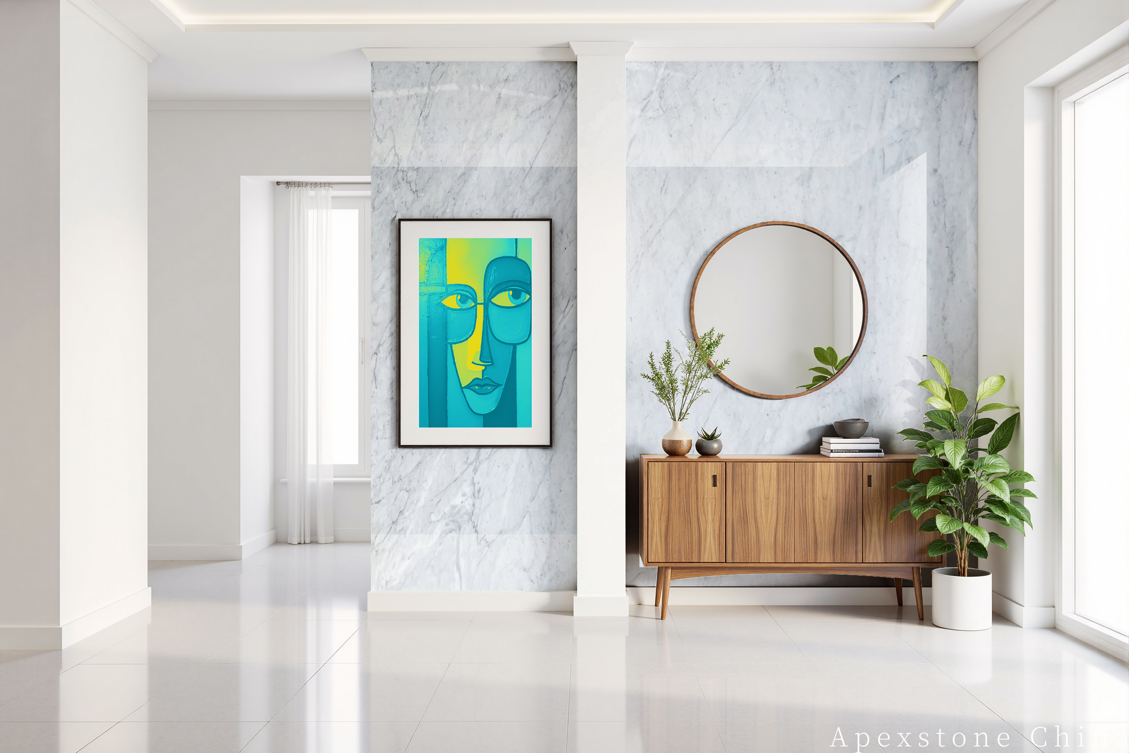 Statuario Venato marble hotel entry hall wall installation