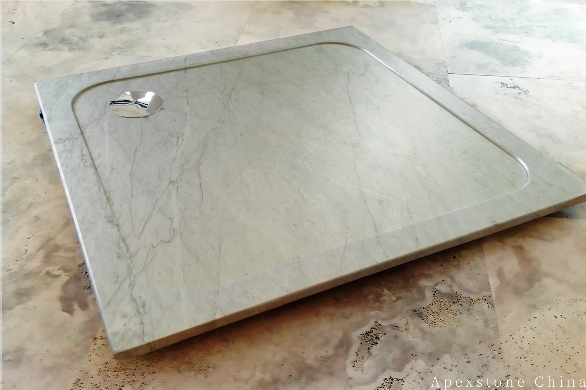 Statuario Venato marble shower tray carved from single block