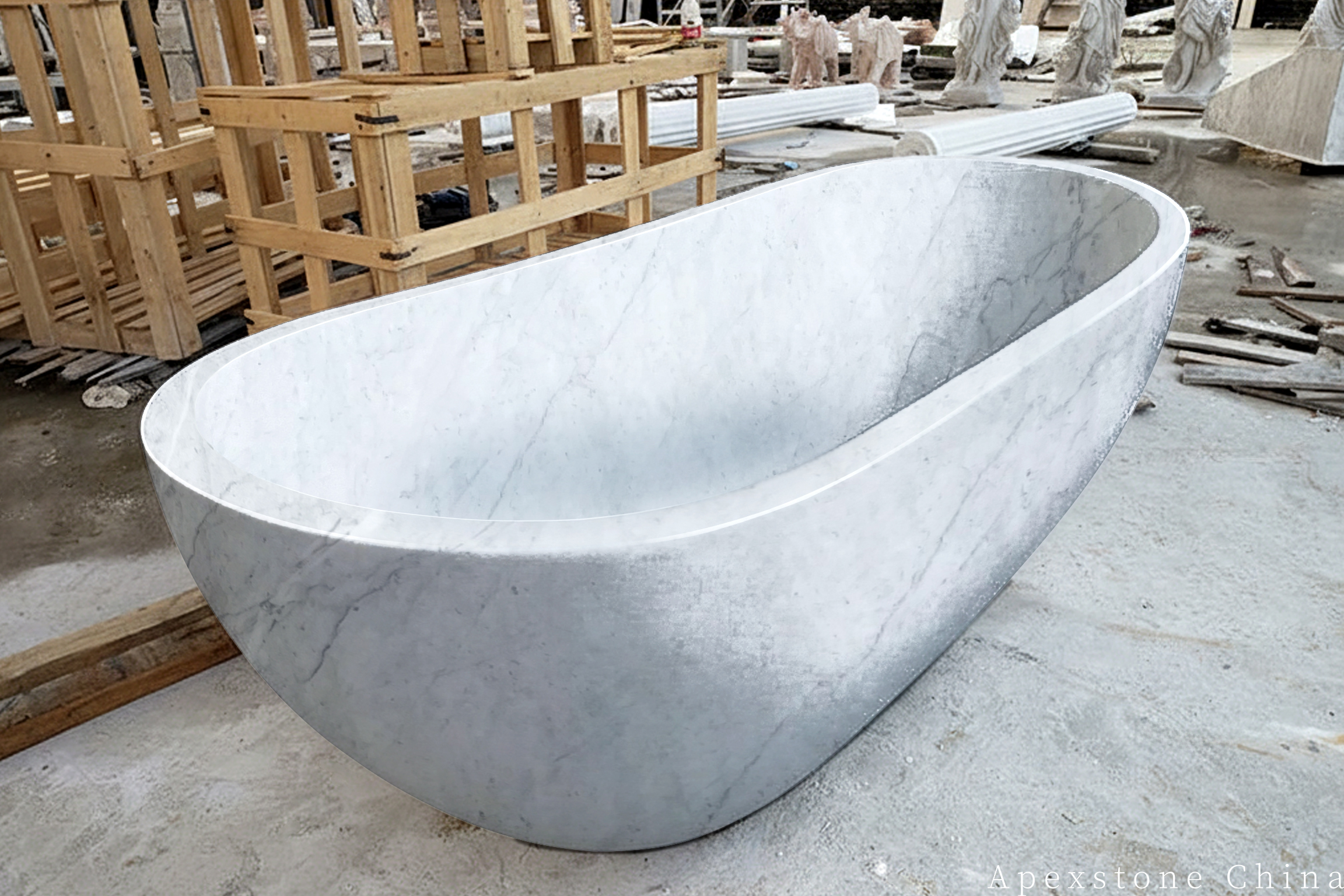 Statuario Venato marble carved solid stone bathtub