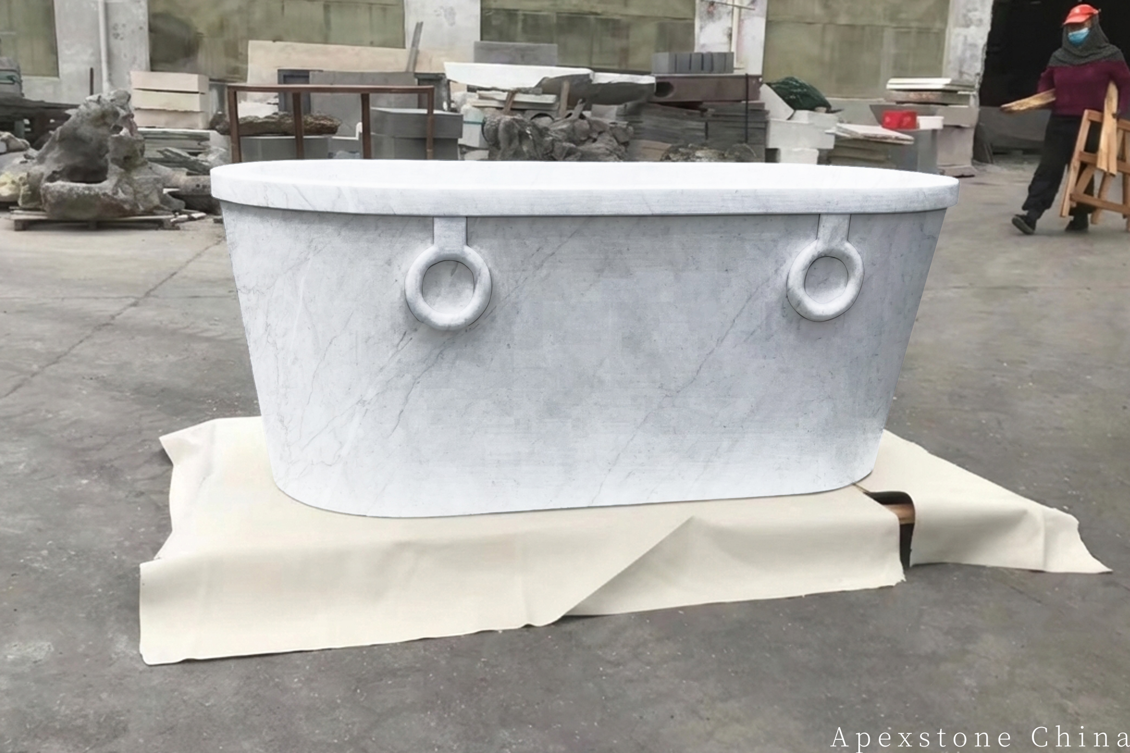 Statuario Venato marble vessel sink and basin detail