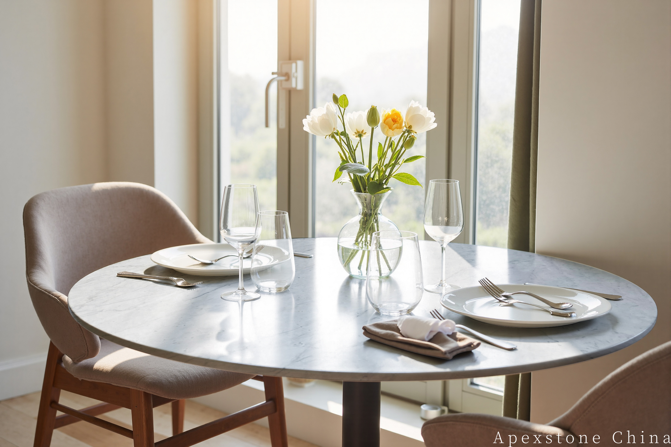 Statuario Venato Marble tulip dining table top