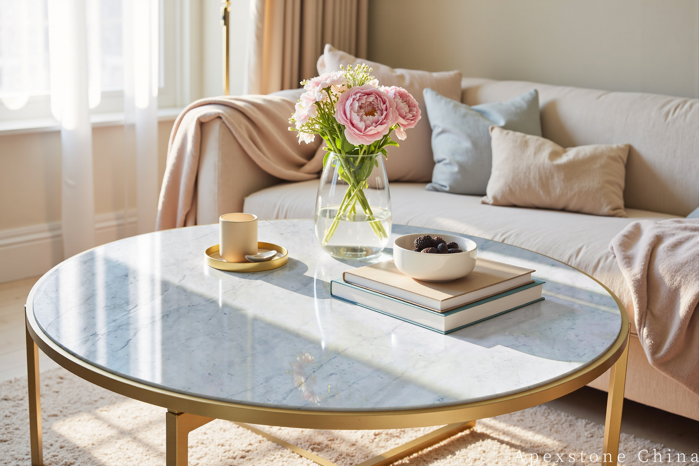 Statuario Venato Marble gold coffee table top