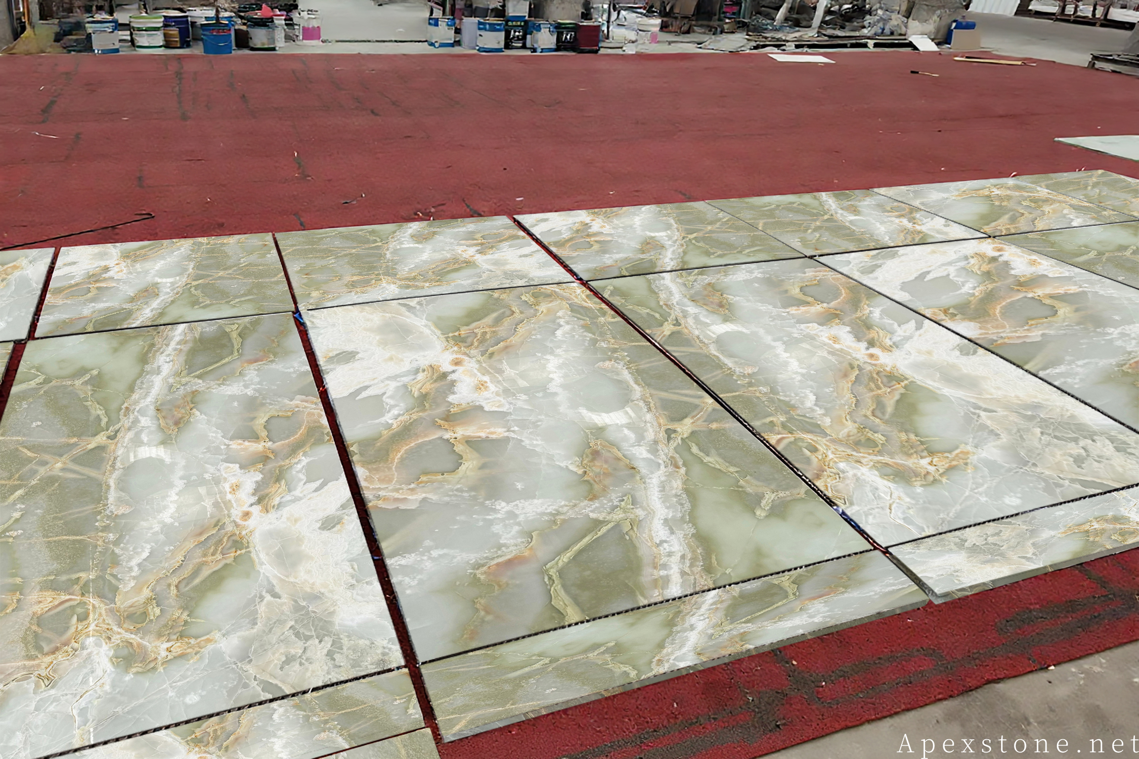 Green Onyx accent wall detail showing vein pattern