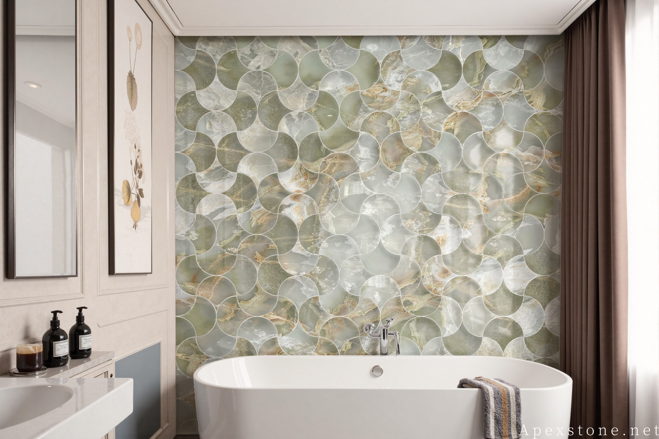 Green Onyx patterned wall with translucency detail
