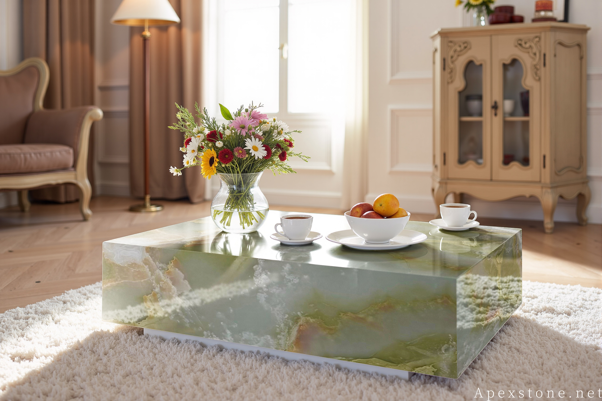 Green Onyx block low coffee table