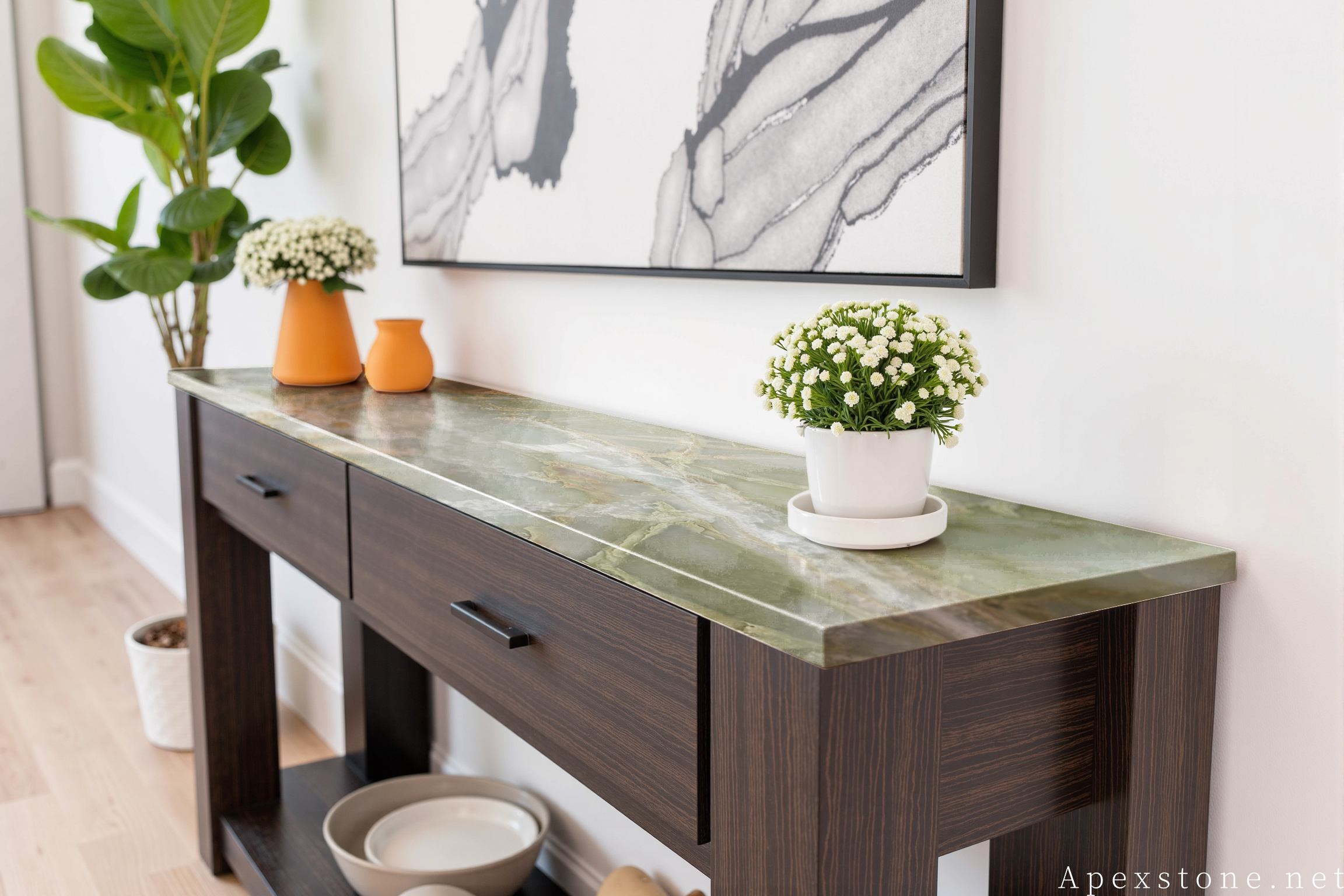 Green Onyx console table for entryway