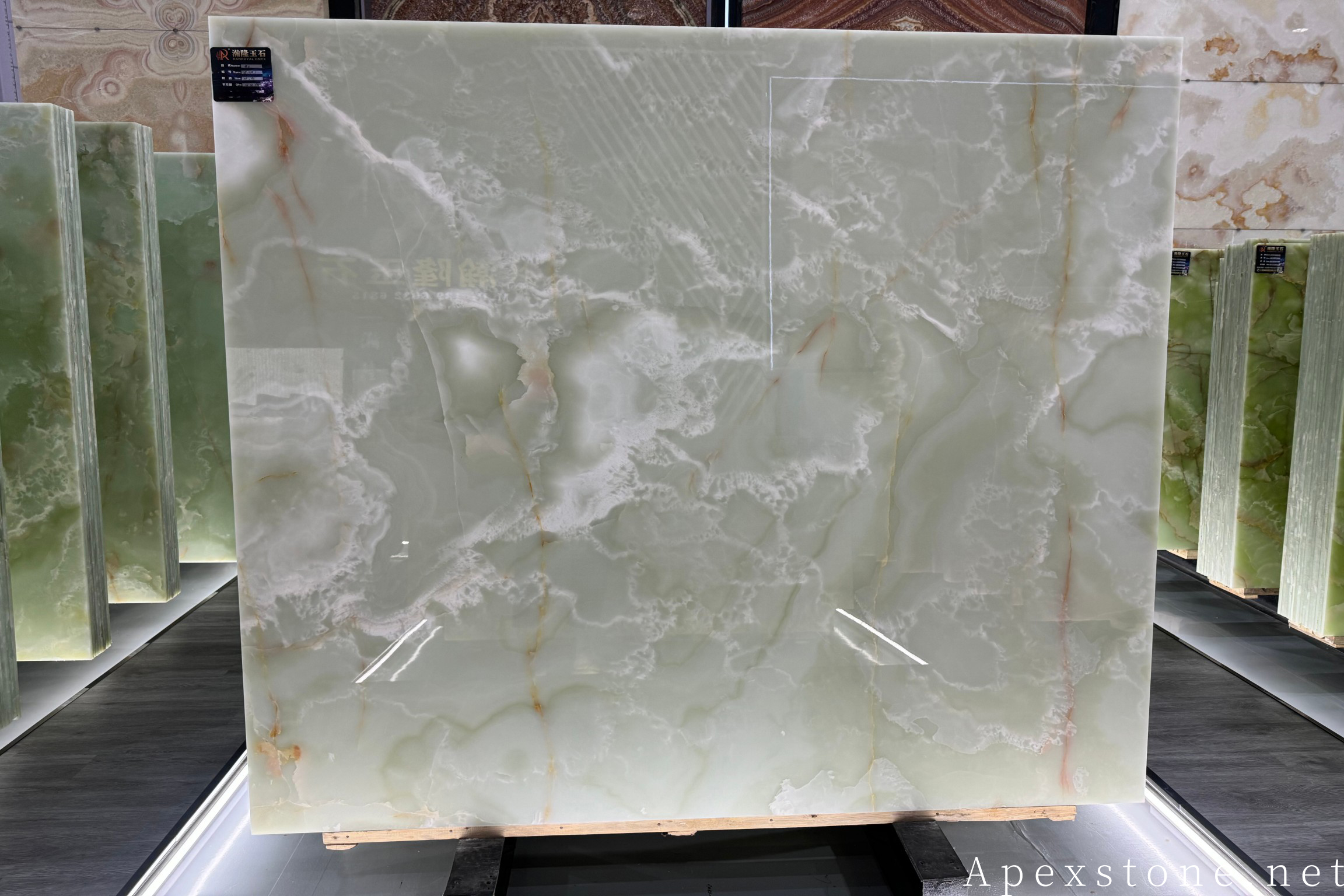 Green Onyx fireplace hearth slabs for hospitality