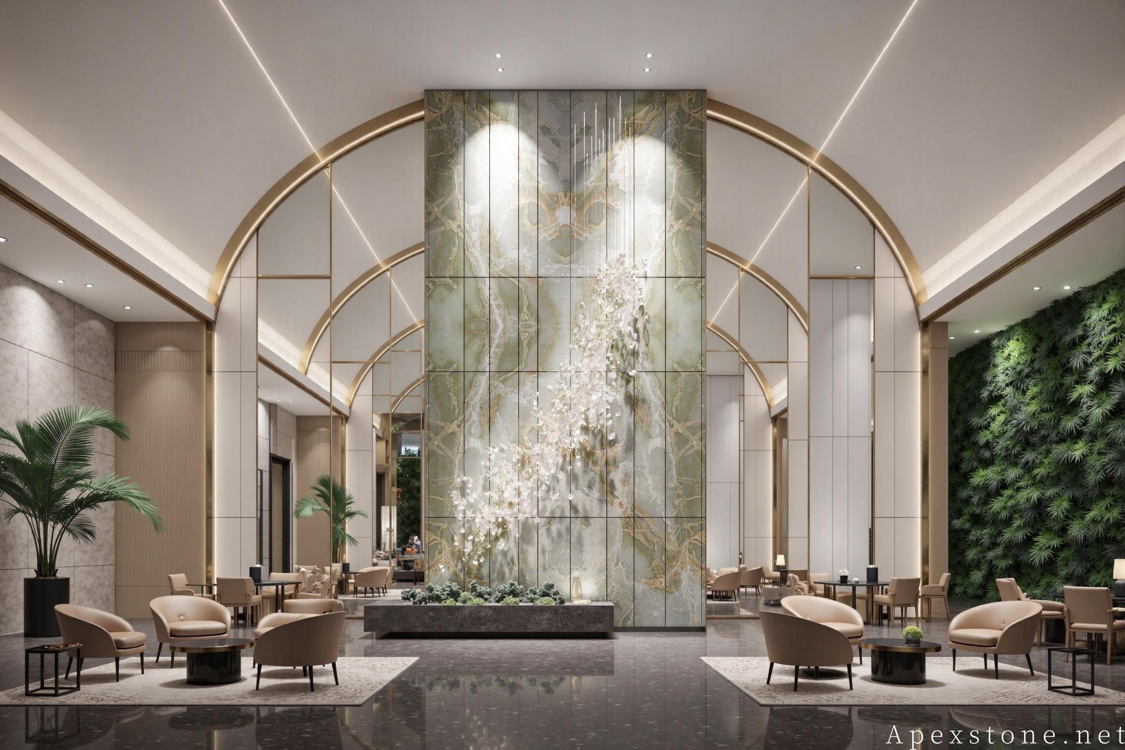 Green Onyx hall wall installation