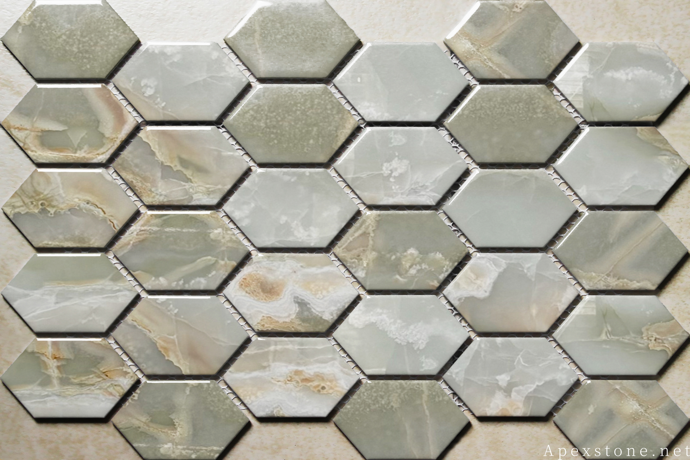 Green Onyx hexagon mosaic tiles