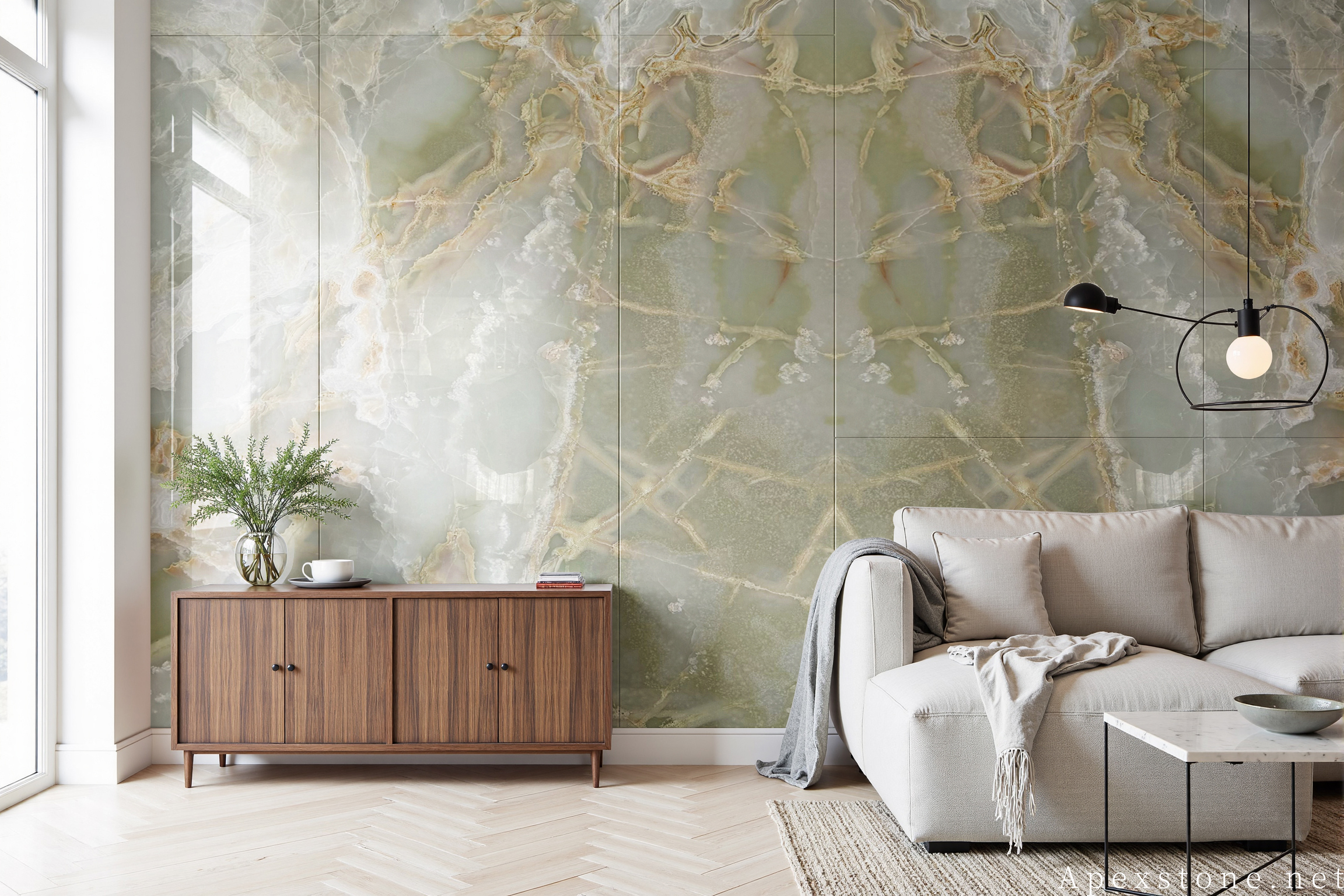 Green Onyx living space wall cladding