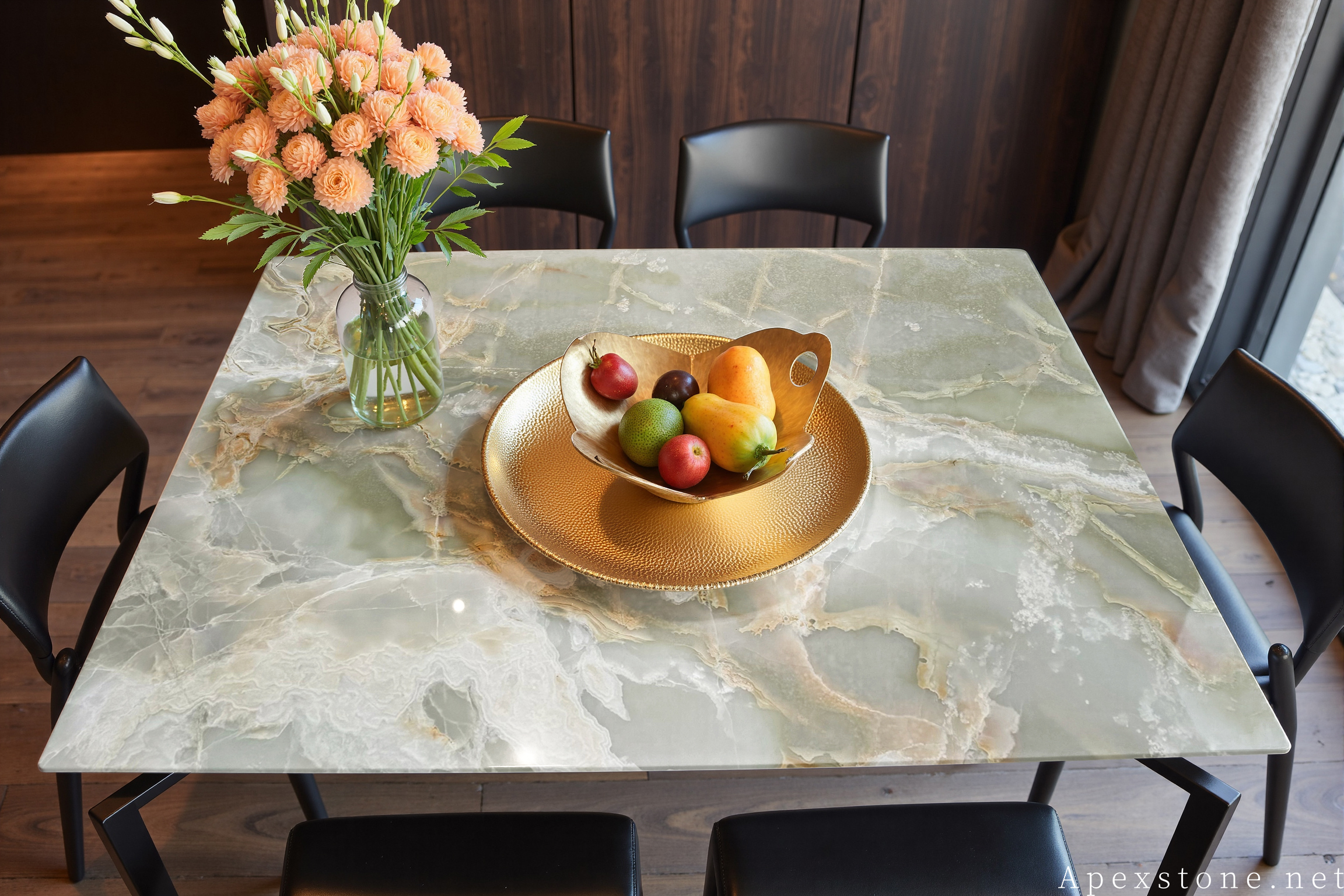 Green Onyx square iron-base cafe table