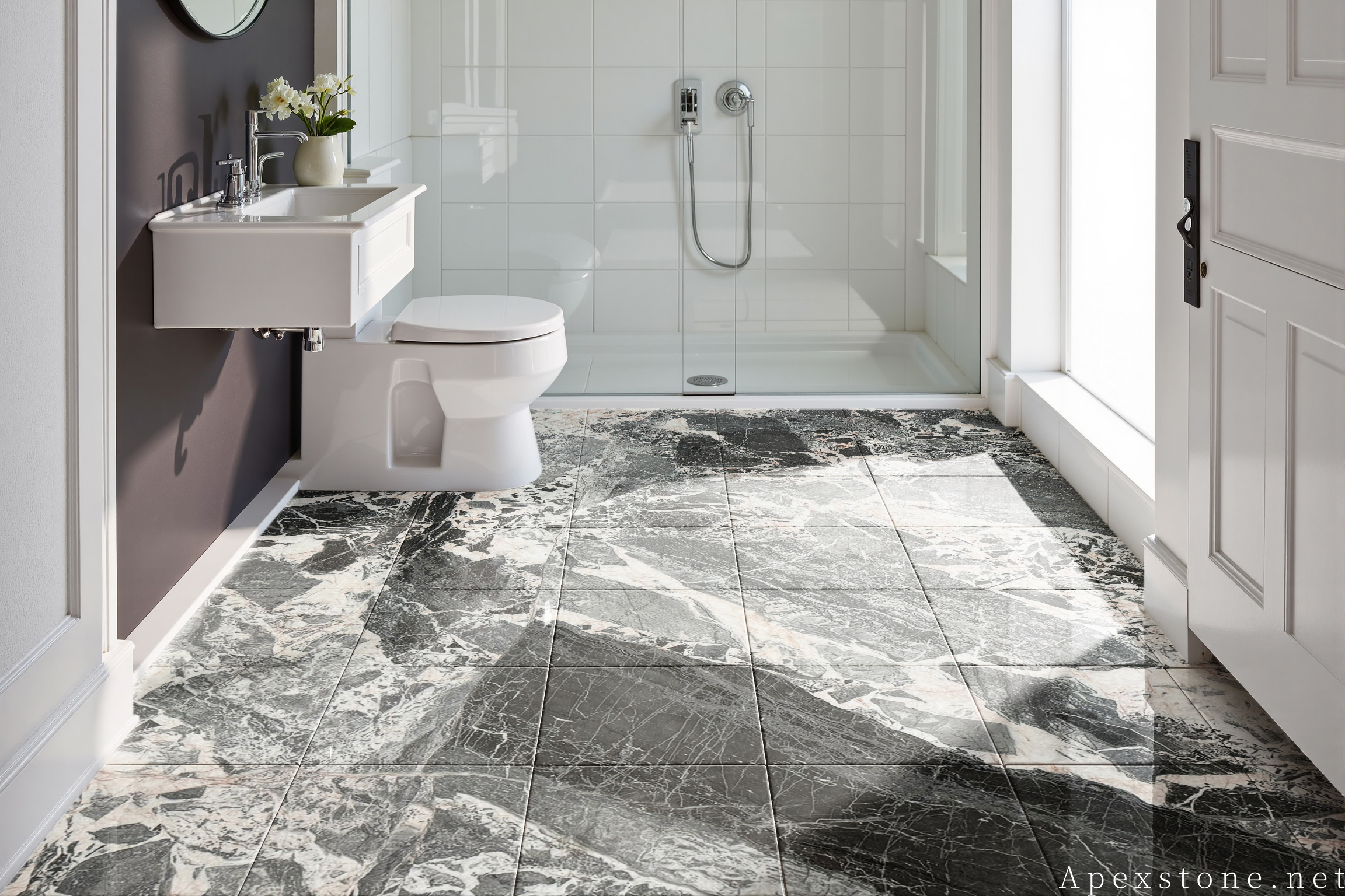 Chanel Grey Marble bathroom floor tiles 136