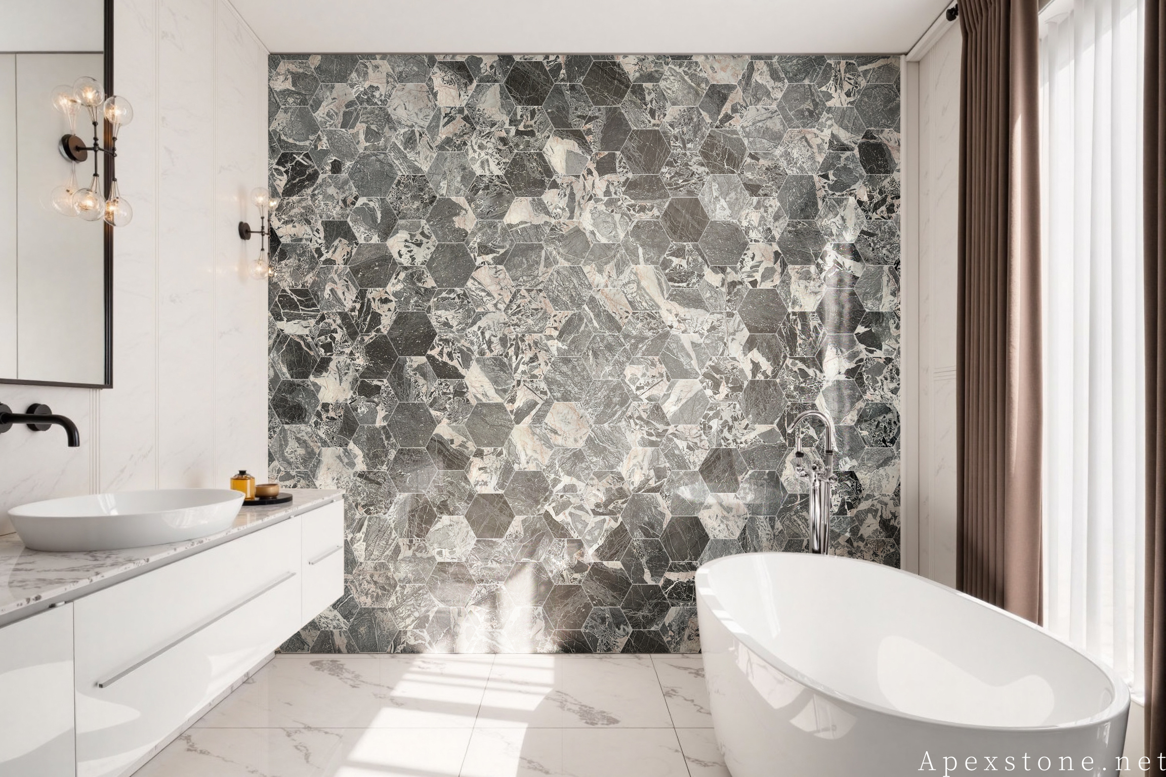 Chanel Grey Marble bathroom patterned wall ideas 144