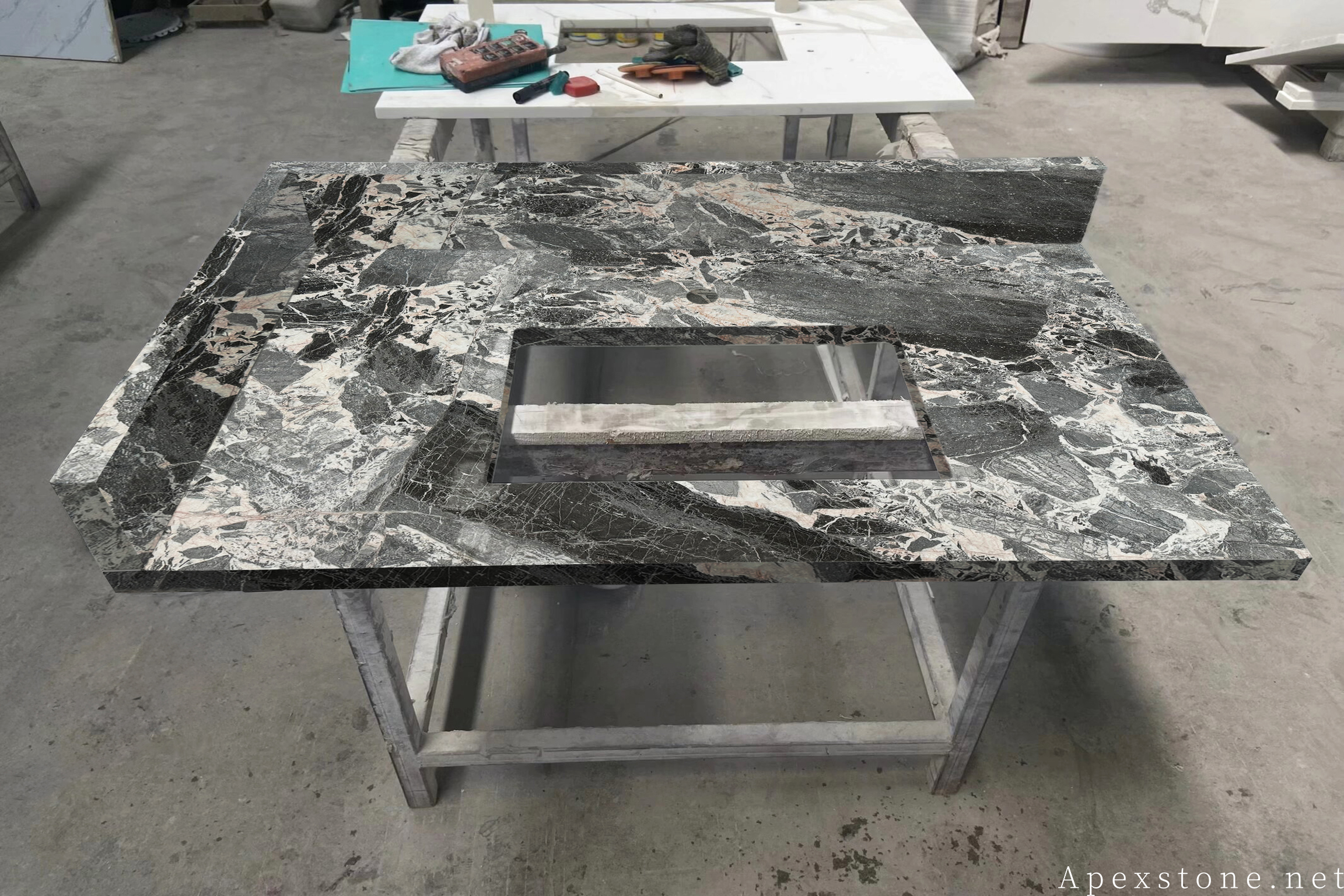 Chanel Grey marble bathroom vanity countertop with soft grey base and subtle veining