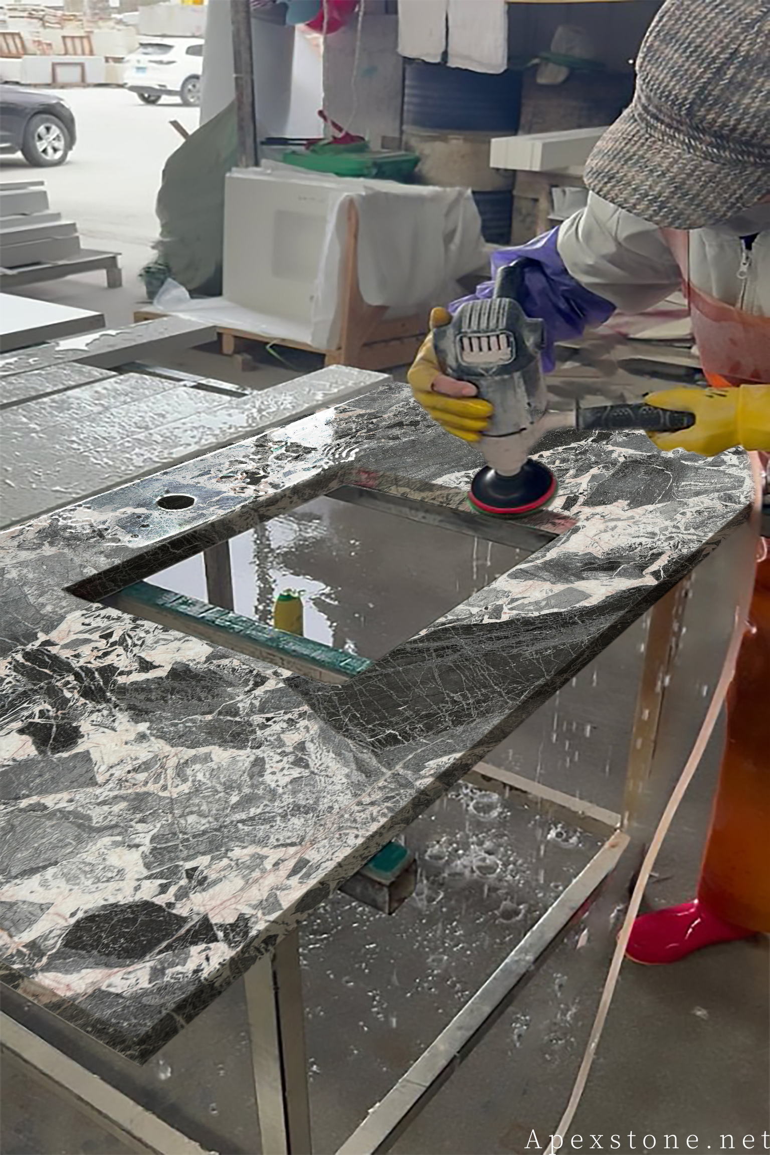 Chanel Grey marble benchtop CNC sink cutout