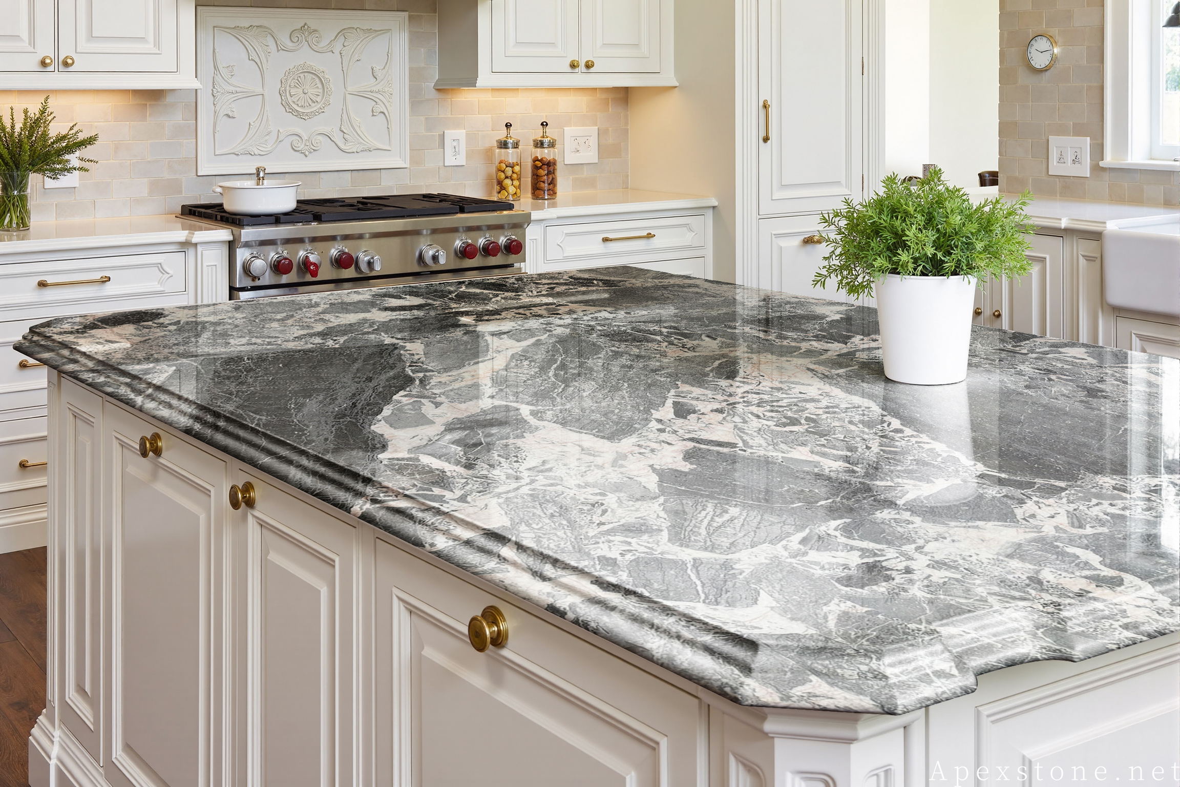 Chanel Grey marble kitchen island benchtop installed in kitchen space