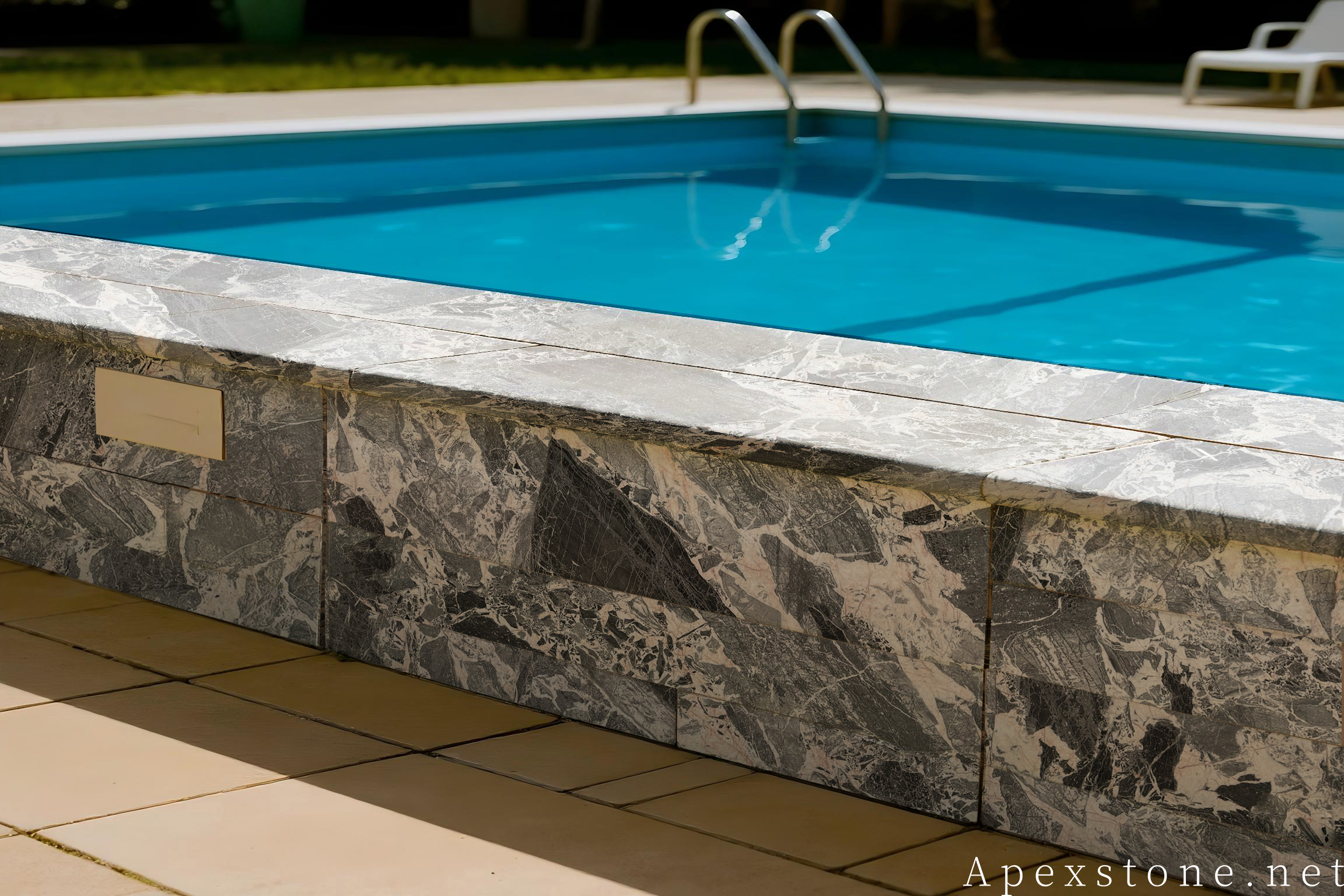 Chanel Grey marble pool and landscape design installed