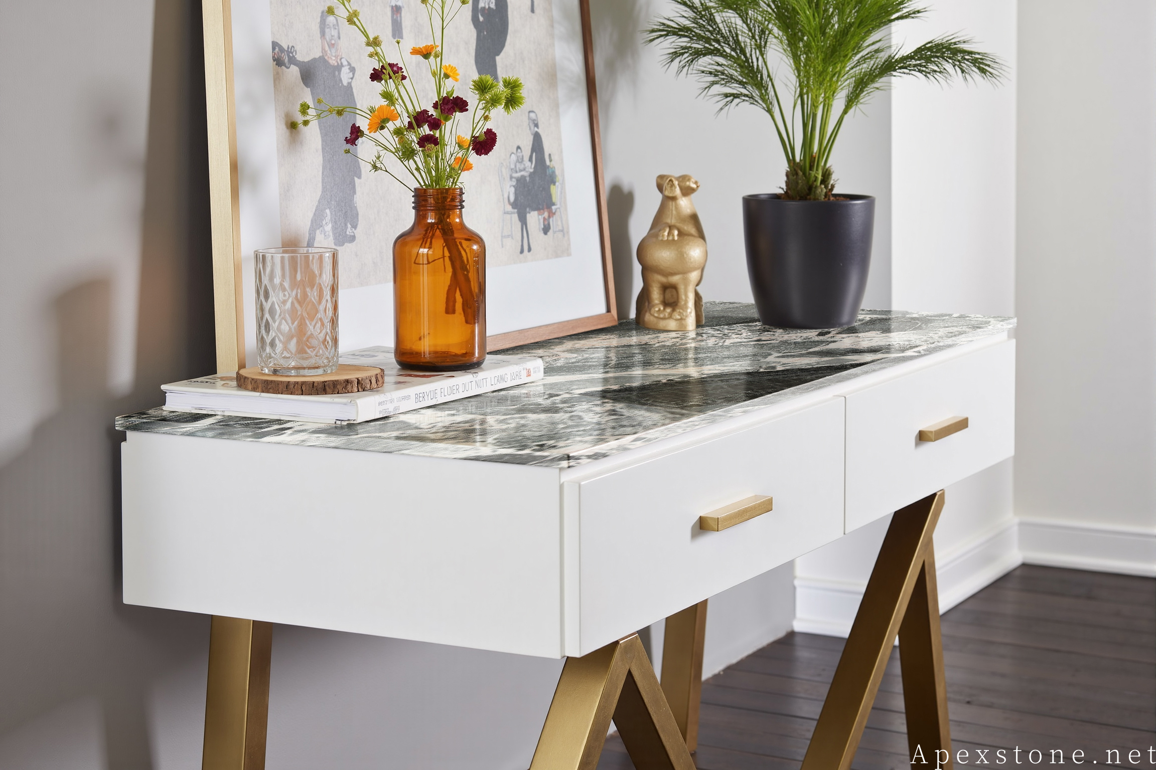 Chanel Grey marble stone console table design idea