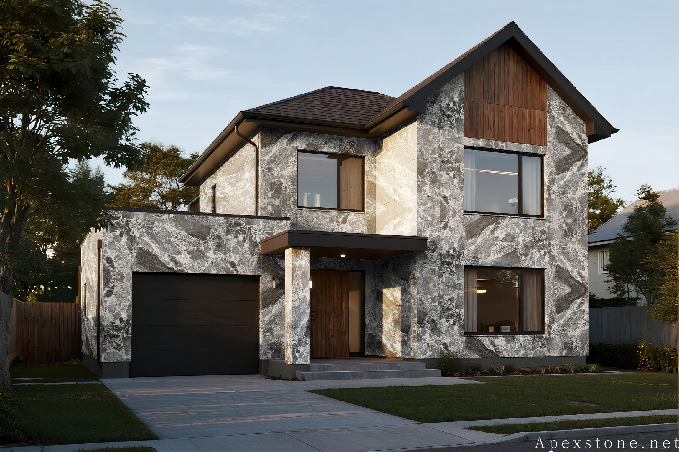 Chanel Grey marble stone wall cladding detail showing vein pattern