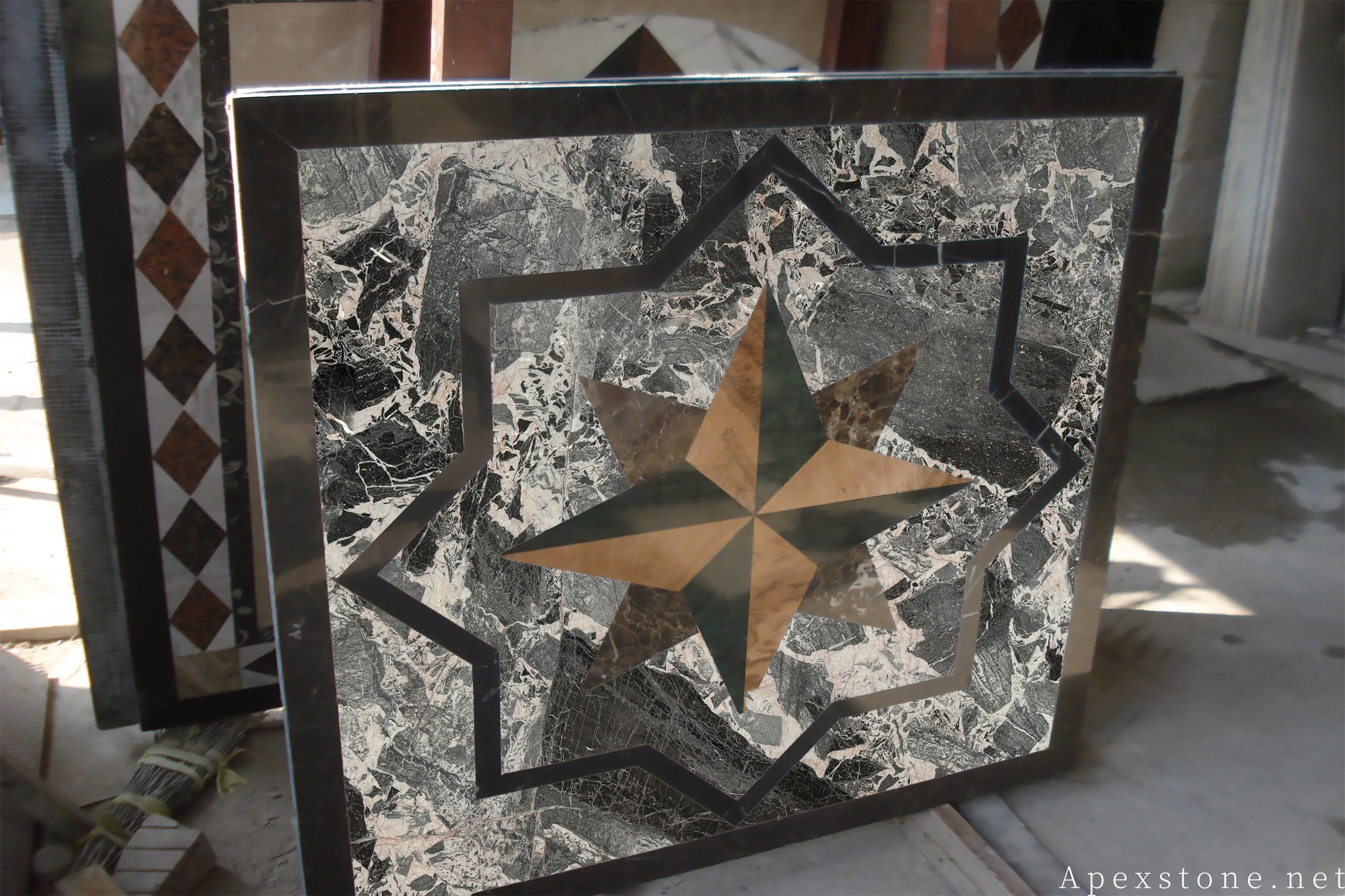 Chanel Grey marble water jet medallion for hotel lobby floor