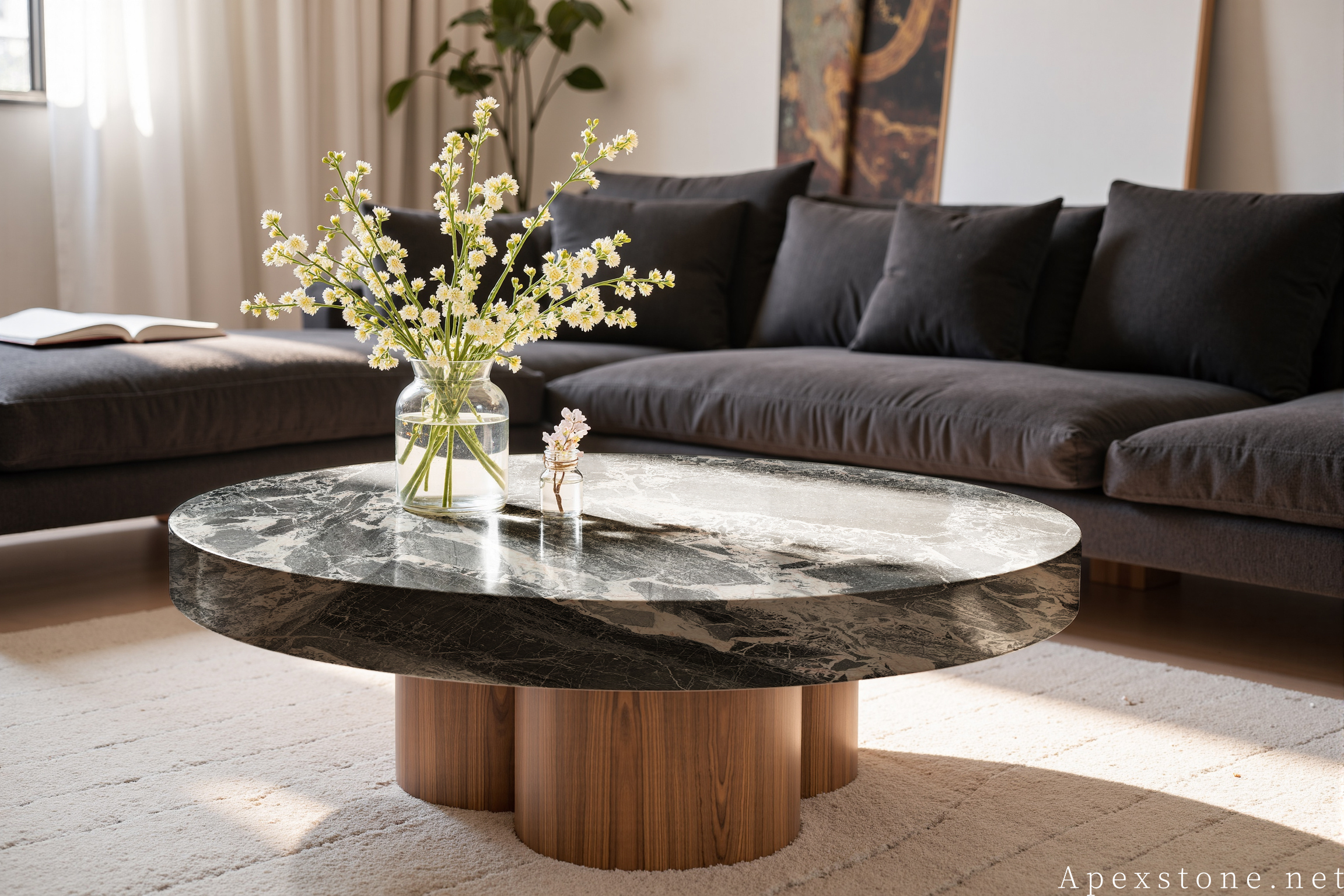 Chanel Grey marble circular pedestal coffee table