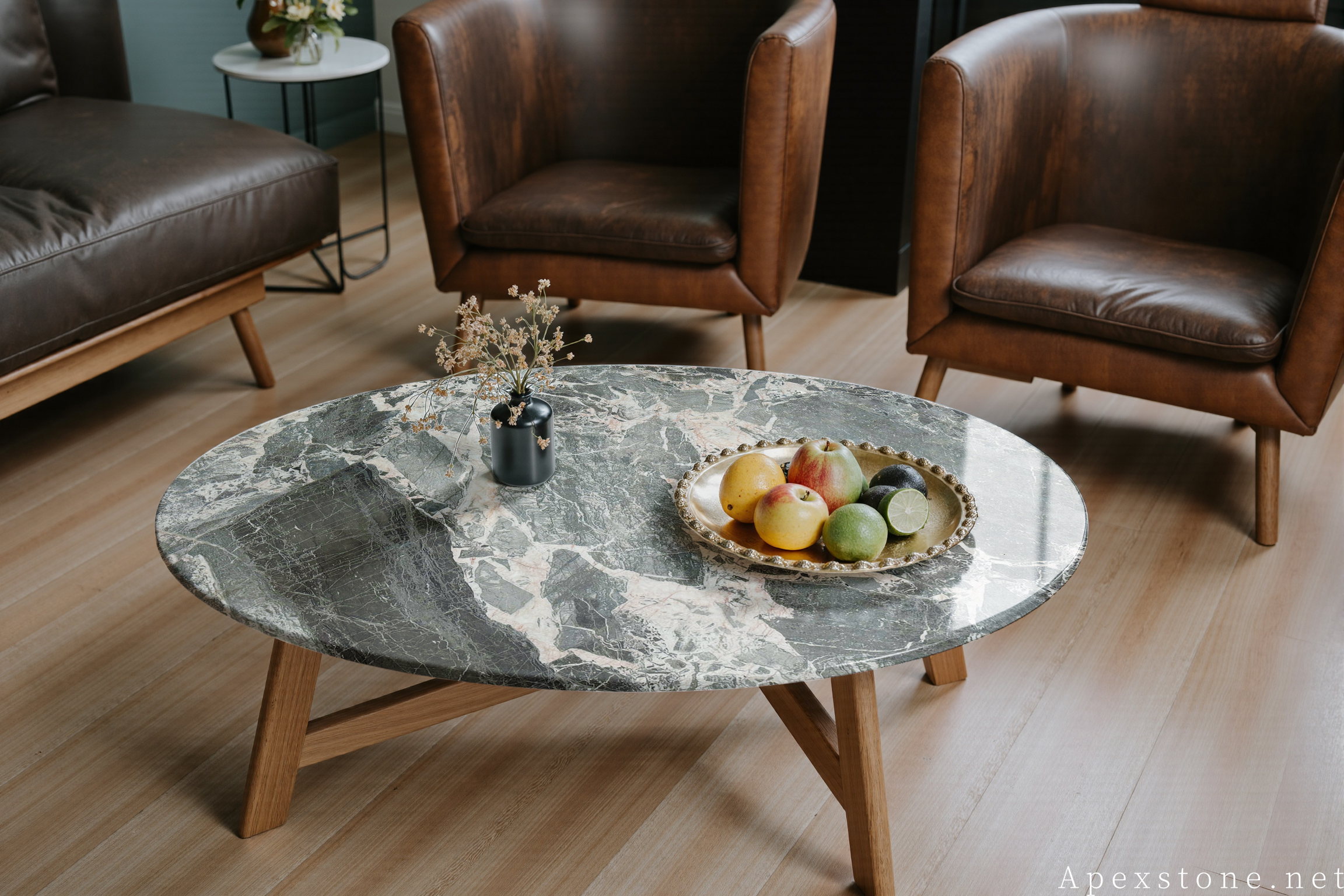 Chanel Grey marble oval wood-base coffee table