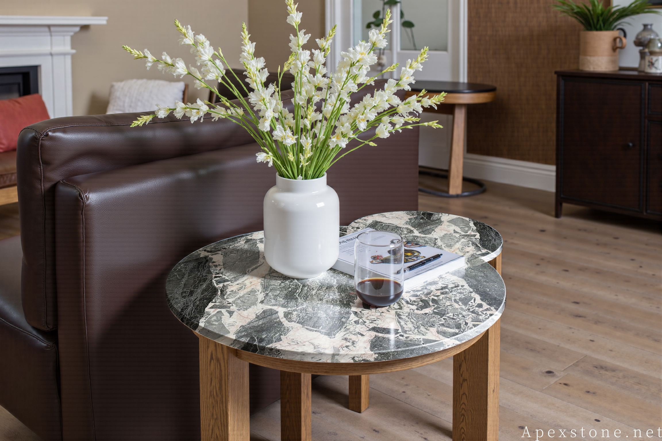 Chanel Grey marble round small side table