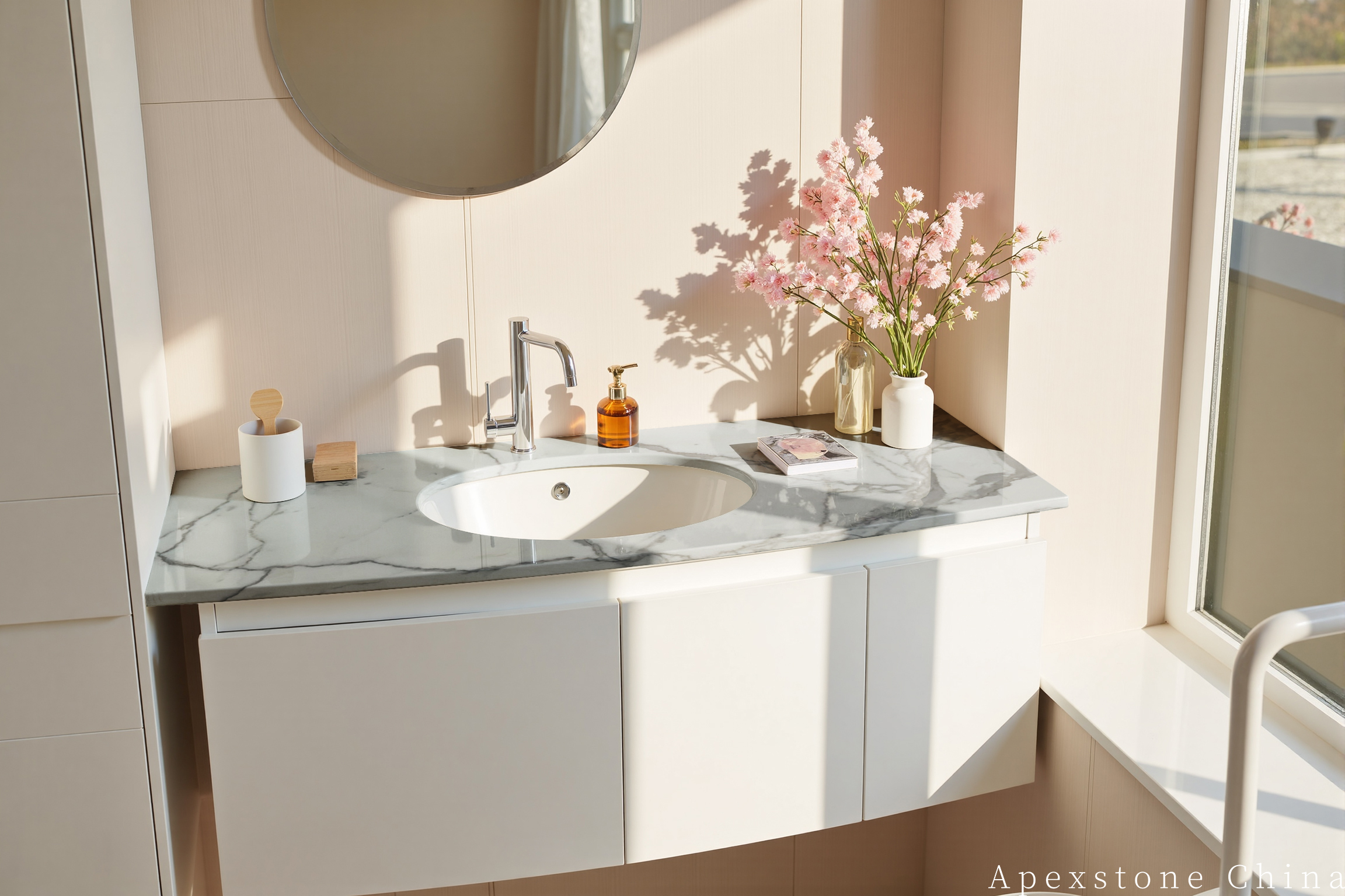 Calacatta White bathroom cabinet and stone vanity top, image 146
