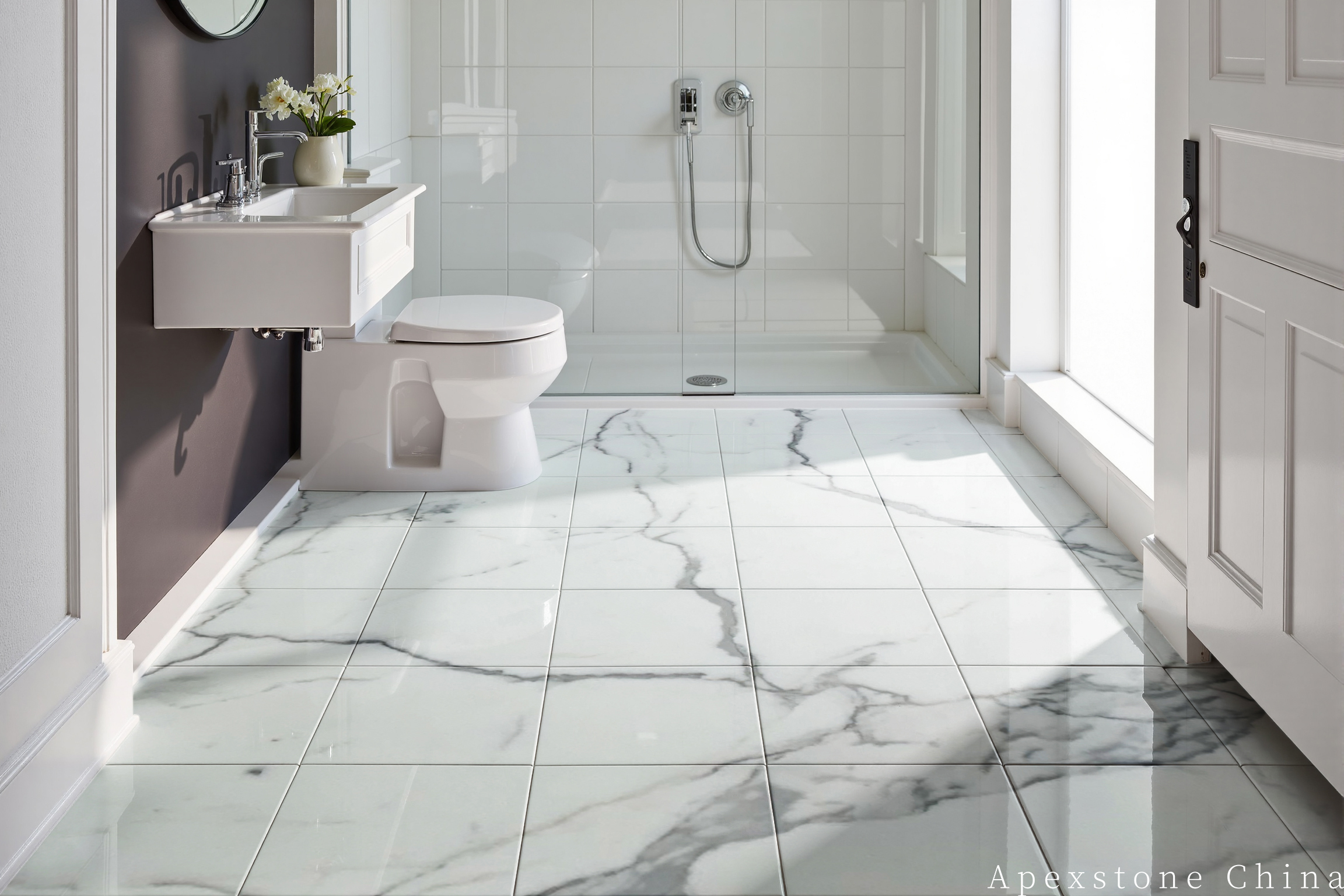 Calacatta White 300 x 300 mm bathroom floor tiles