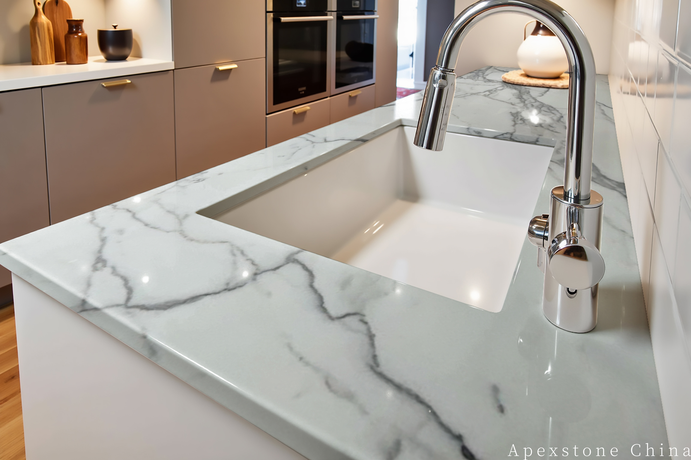 Calacatta White Marble Countertops & Islands Waterfall Island