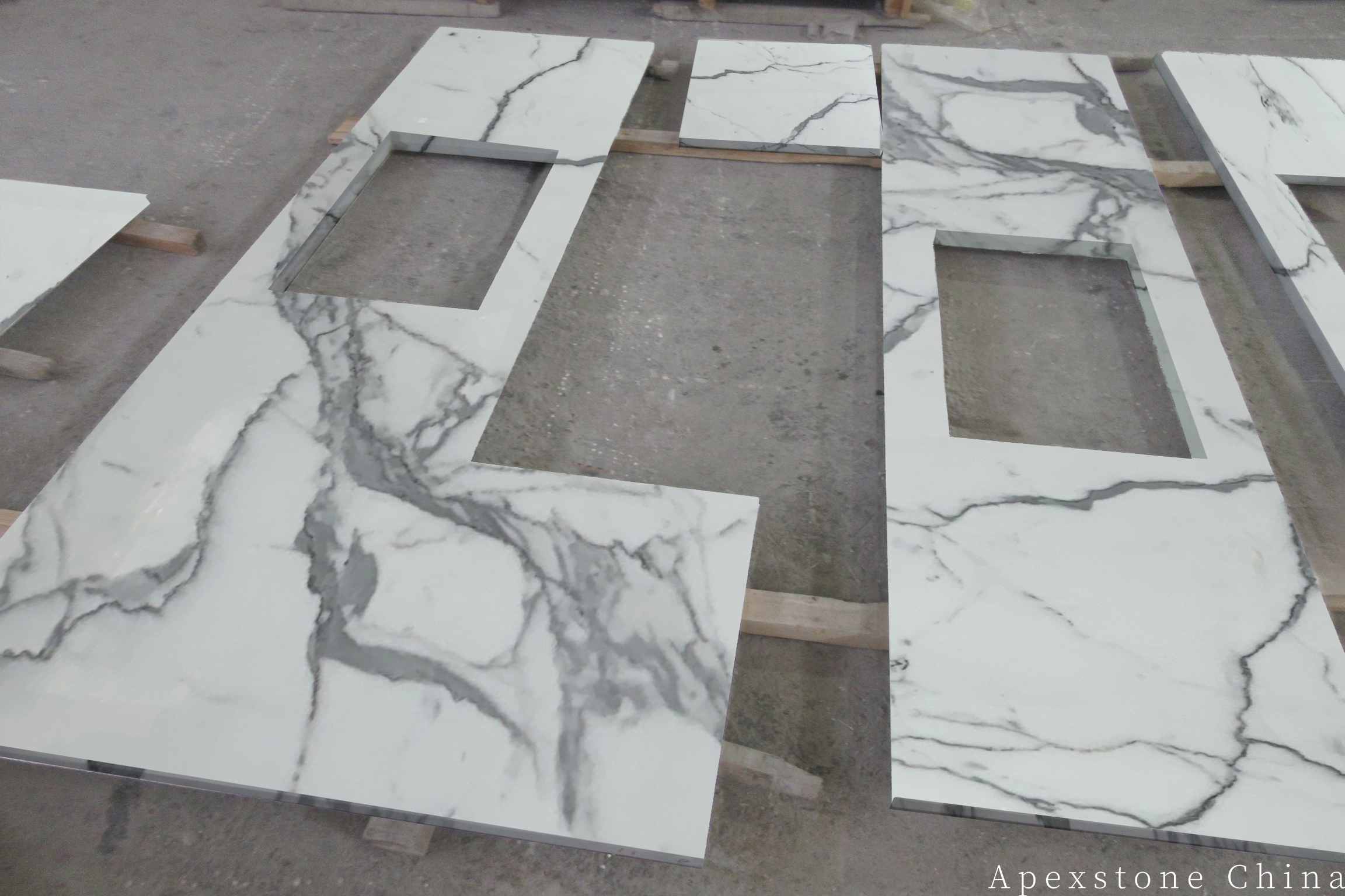 Calacatta White countertops under inspection