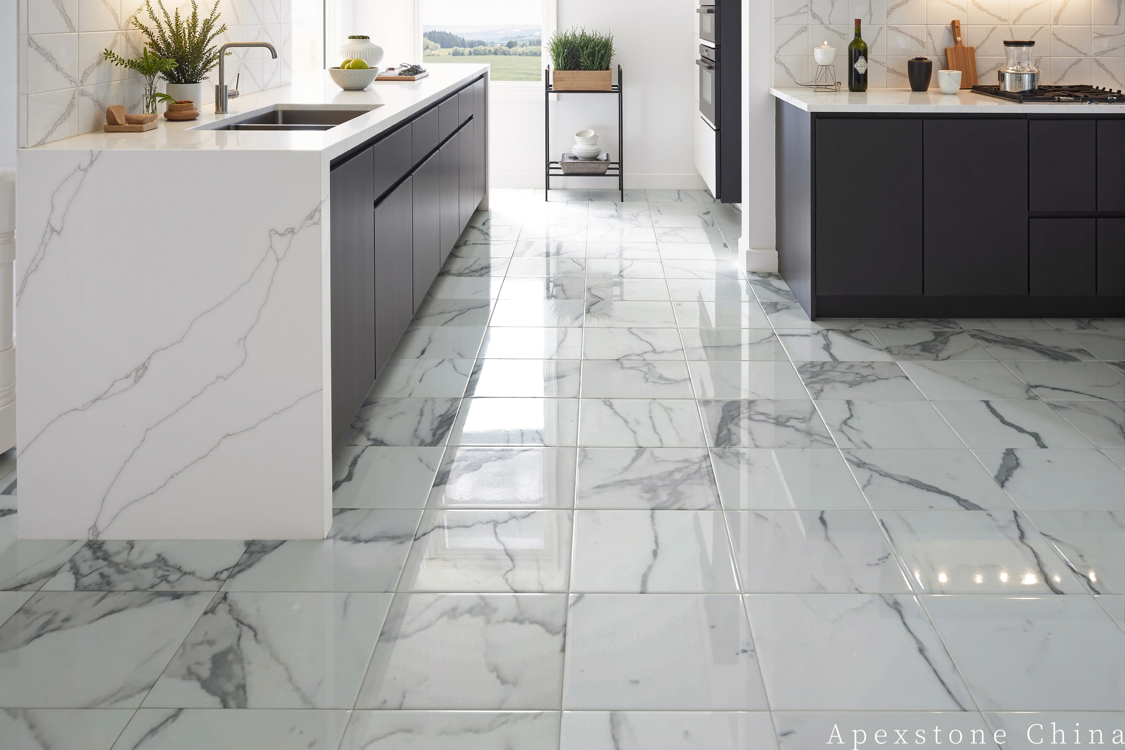 Calacatta White 300 x 300 mm kitchen floor tile application, image 158