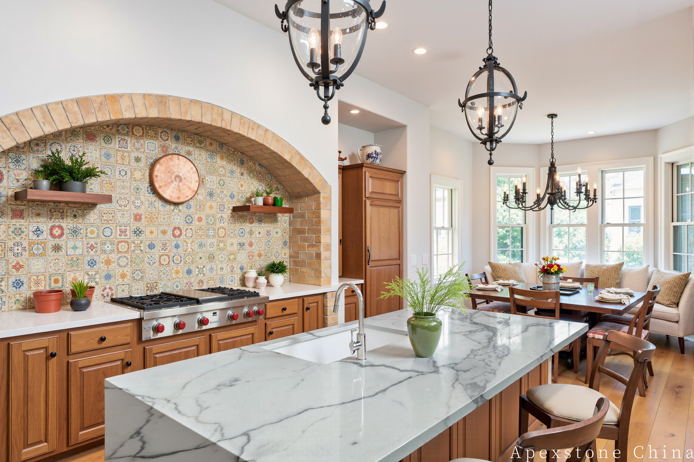 Calacatta White kitchen island in a complete room