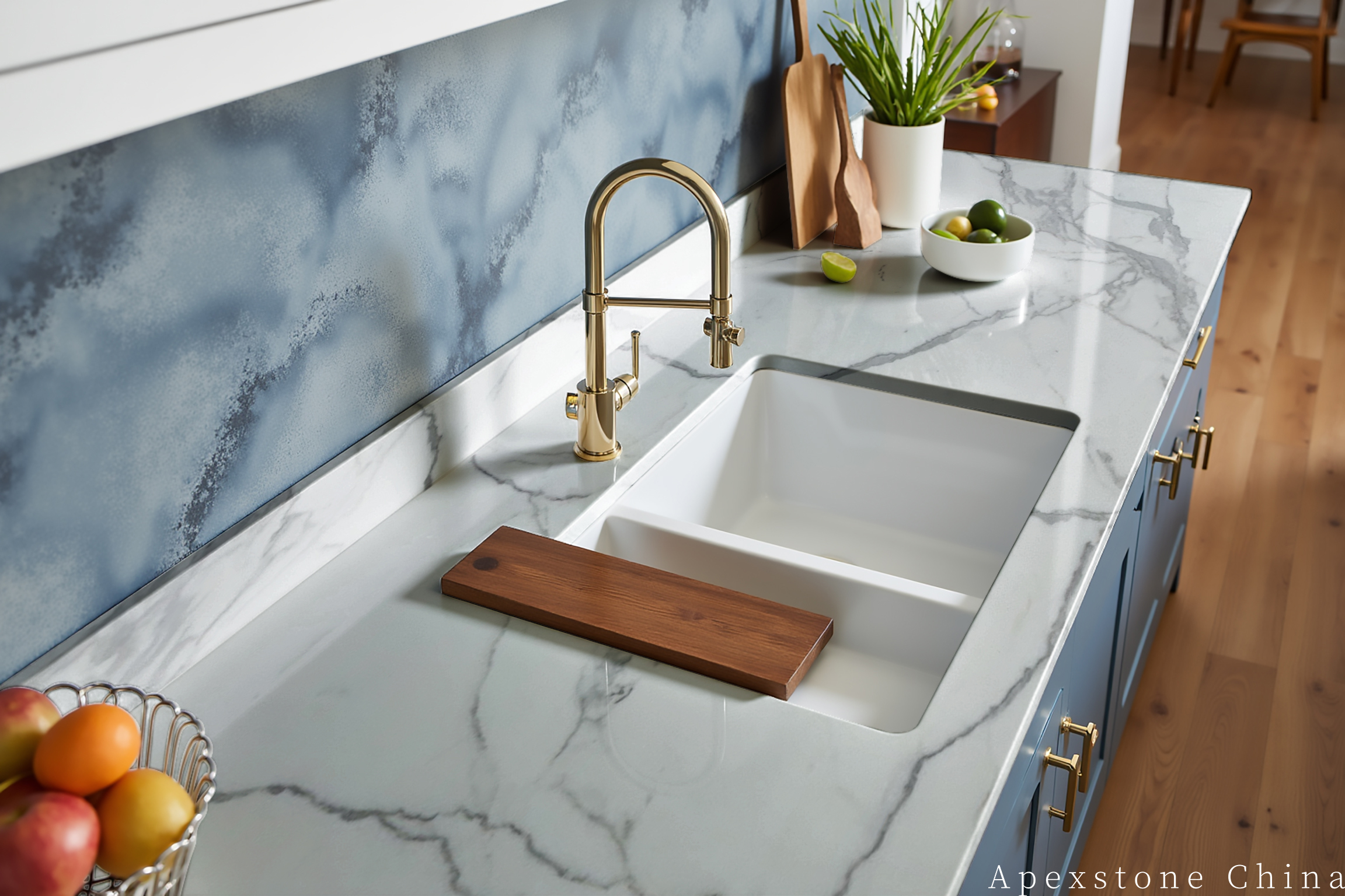 Calacatta White kitchen countertop with sink, image 177