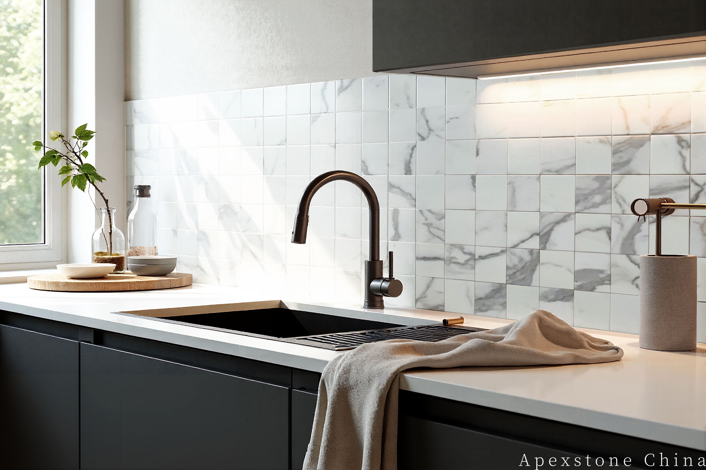 Calacatta White 200 by 200 mm kitchen wall tiles