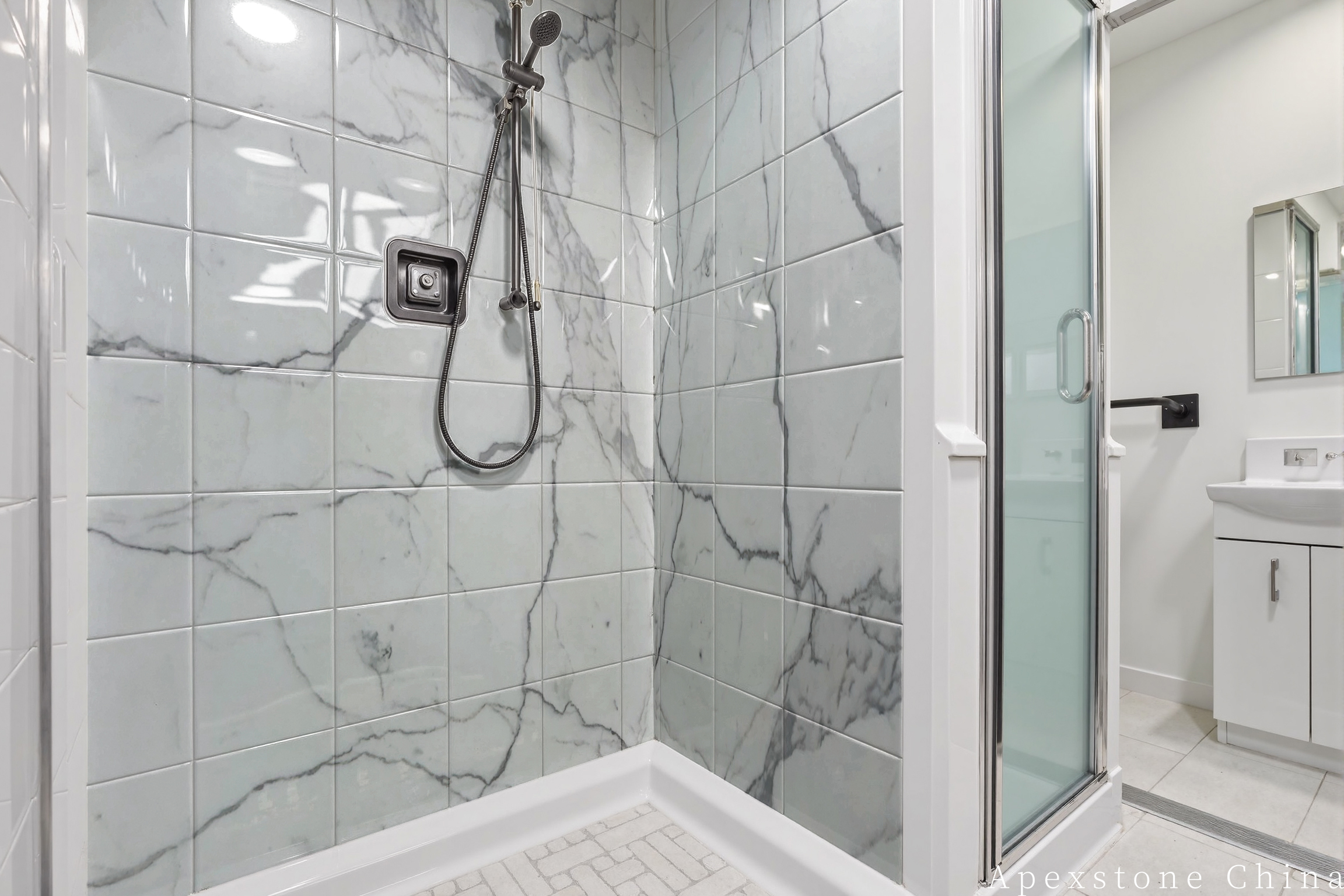 Calacatta White 200 x 200 mm shower wall tiles