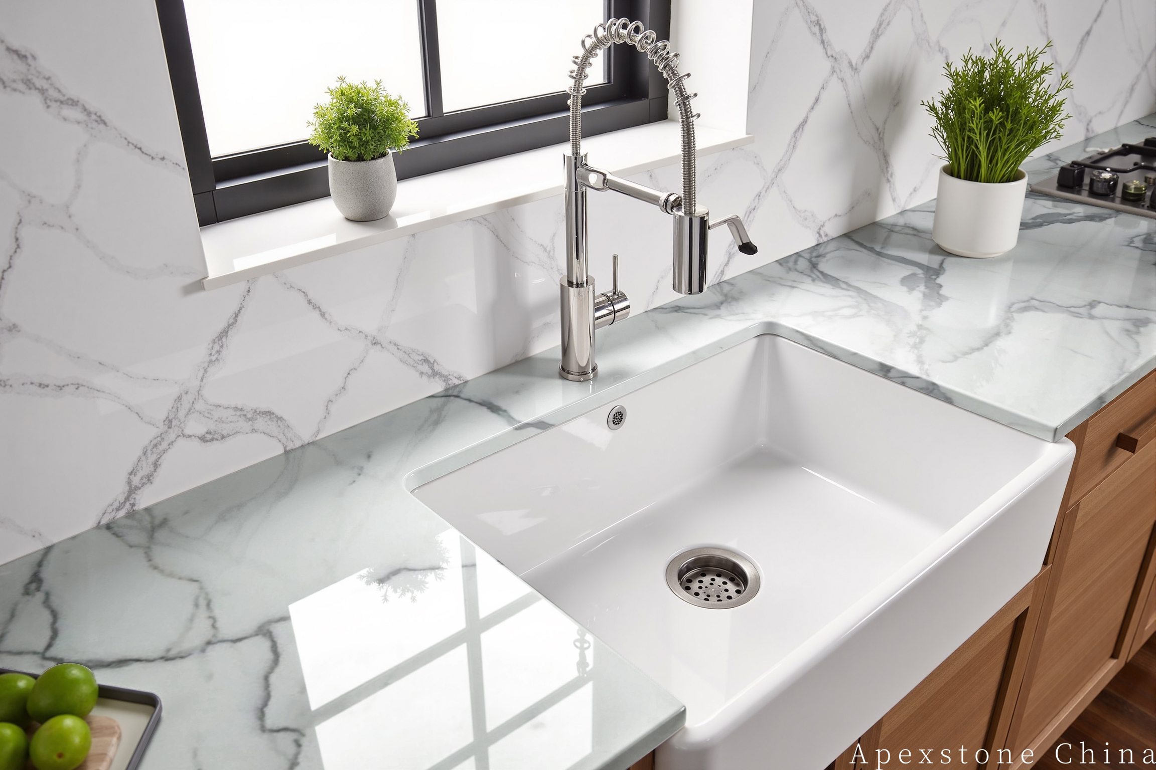 Calacatta White kitchen countertop application, image 173